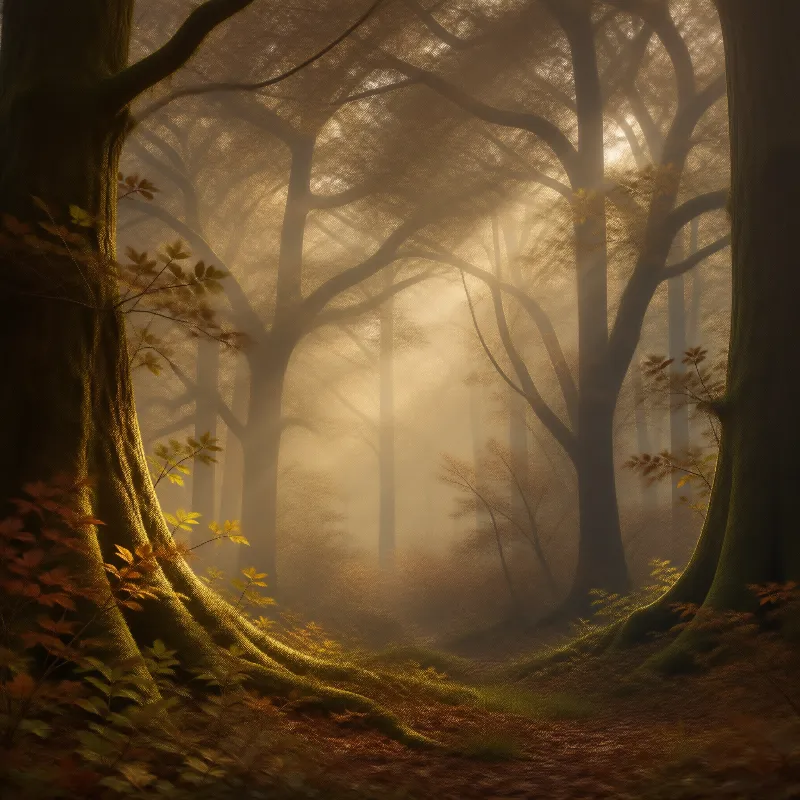 Golden Mist Forest Landscape
