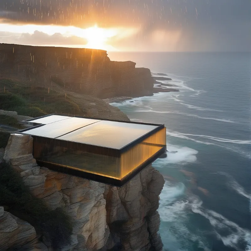 Modern Clifftop House at Sunset