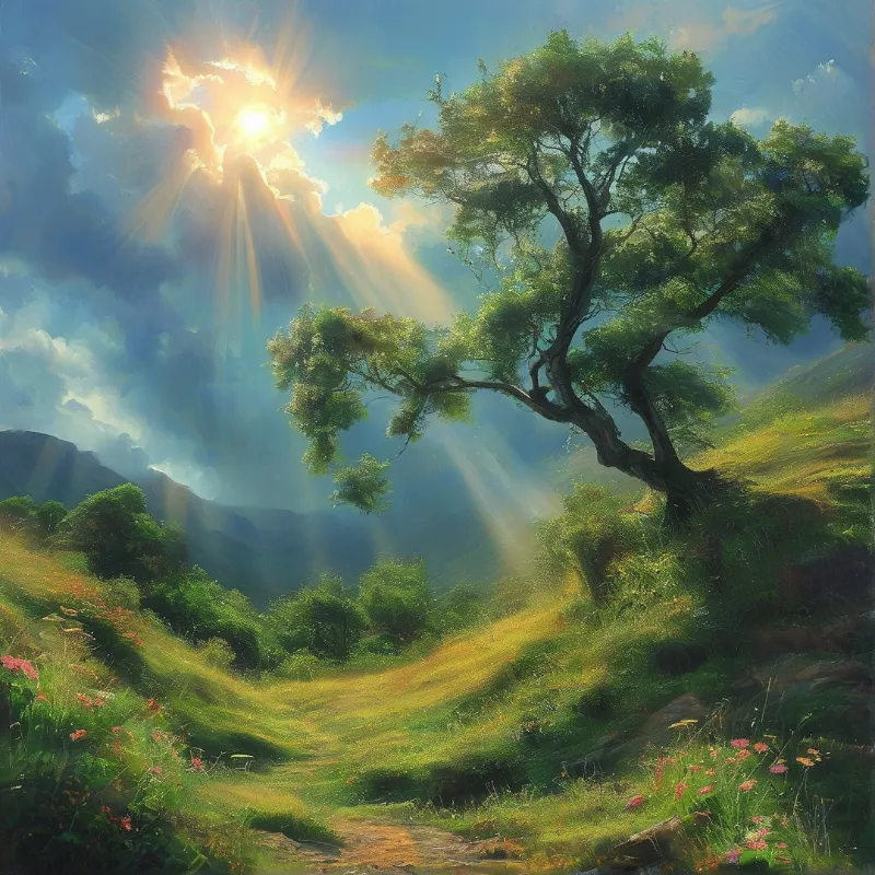 Sunlit Mountain Landscape