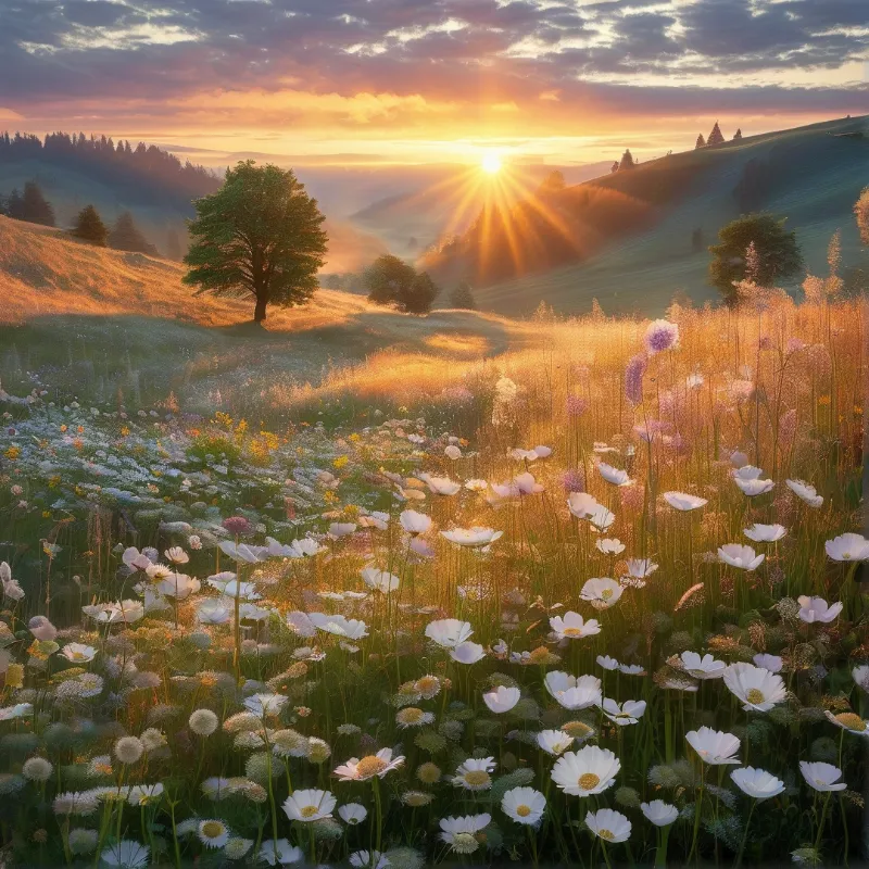 Sunrise Over Flowery Meadow