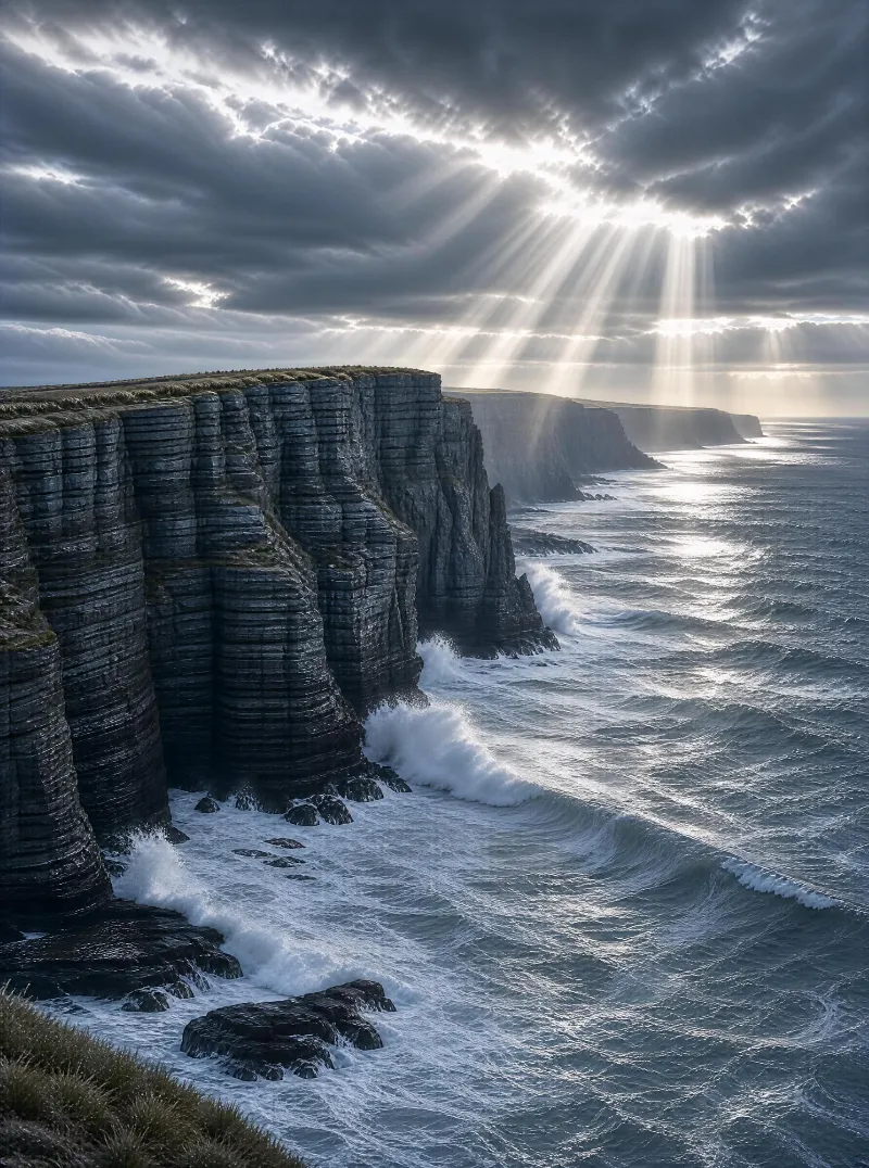 Sunlight Over Coastal Cliffs