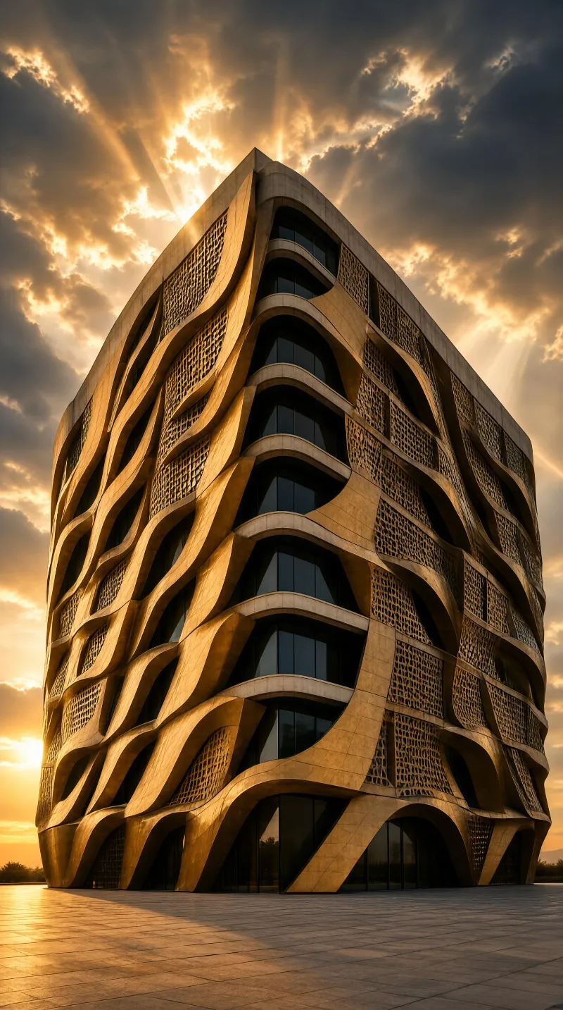Golden Wave Building at Sunset