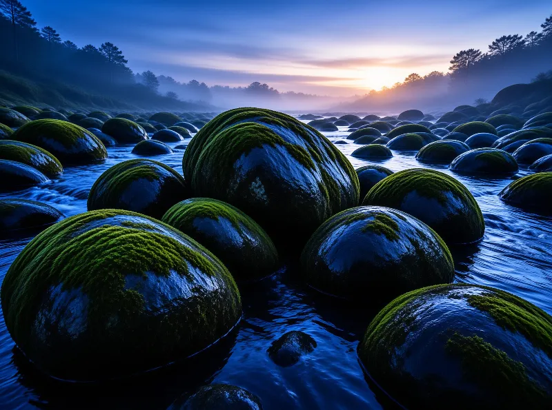 Tranquil Mossy River Scene