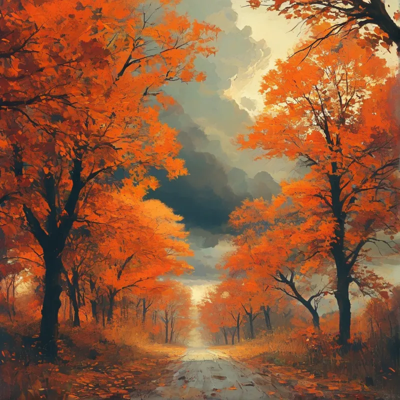Autumn Path with Dramatic Sky
