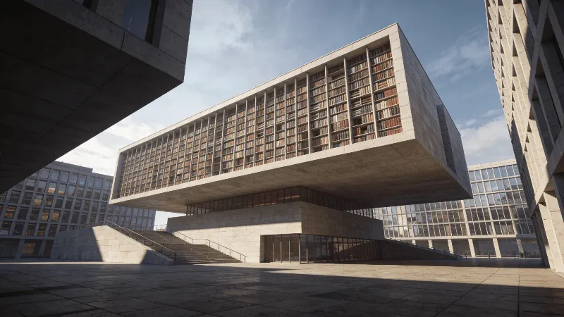 Library with Floating Cantilever — Urban Plaza
