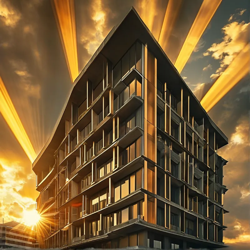 Modern Tower with Sunbeams