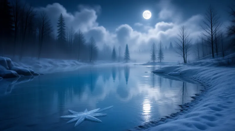 Moonlit Winter Lake Night
