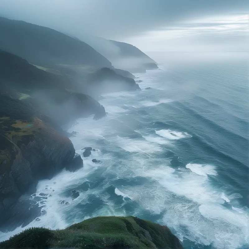Misty Coastal Cliffs