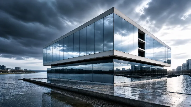 Modern Glass Building by Water