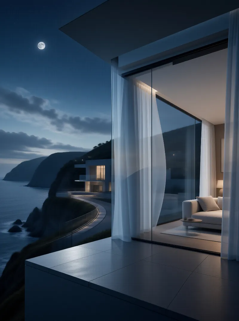 Modern Living Room at Night