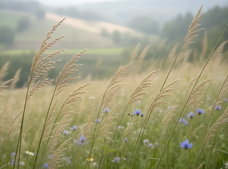 Meadow with Grass and Blue Flowers