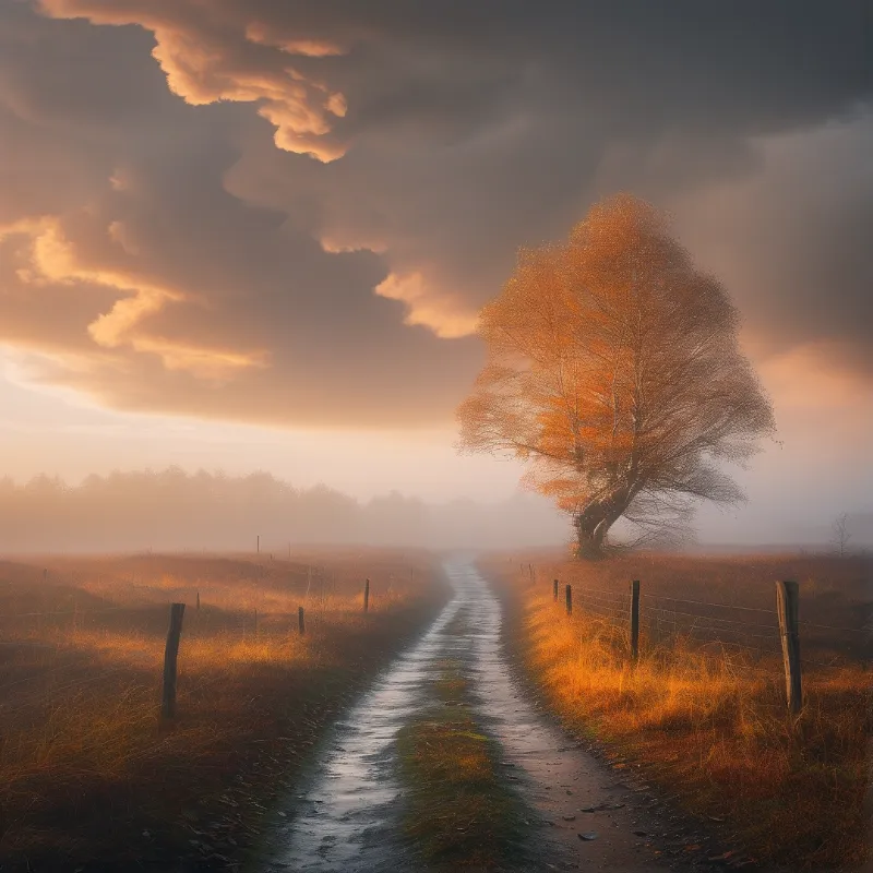 Misty Path at Golden Hour