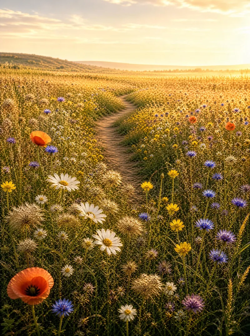 Wildflower Field at Sunset