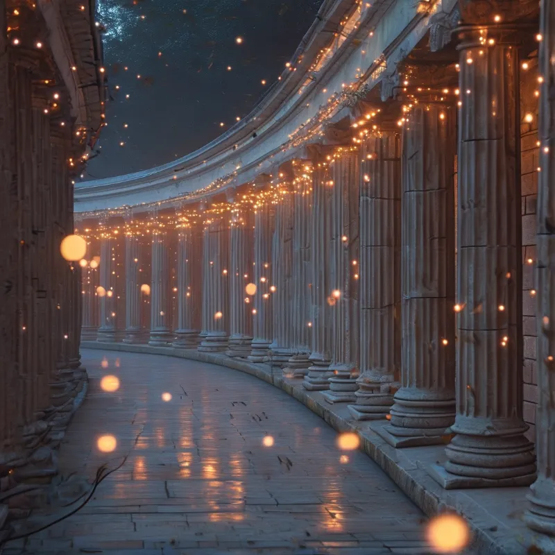 Glowing Colonnade at Night