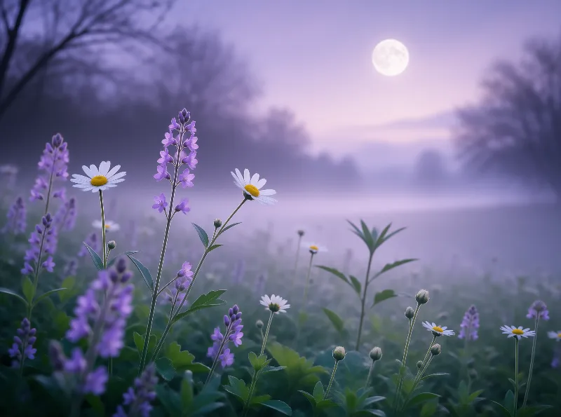 Moonlit Wildflower Landscape