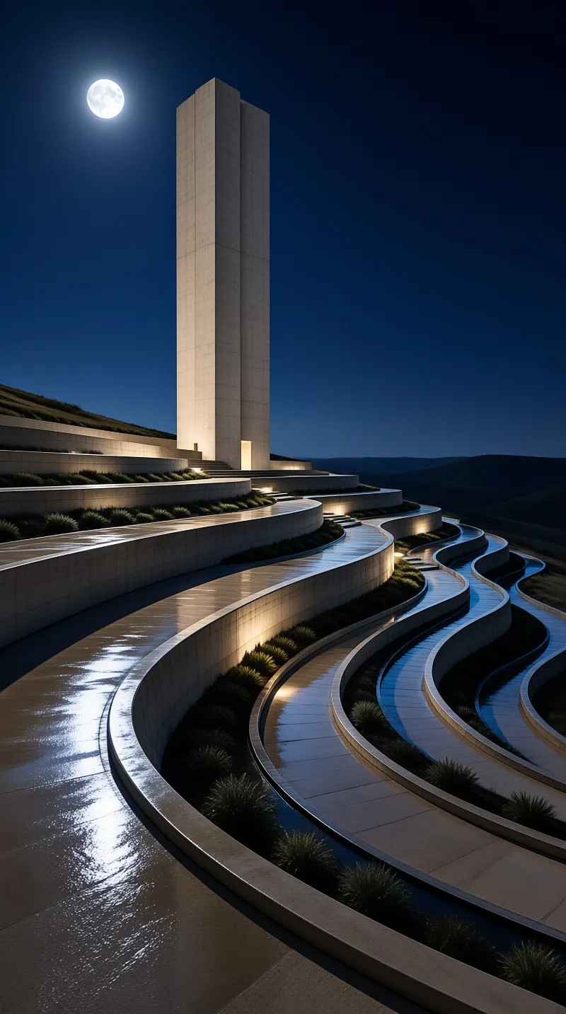 Moonlit Architectural Tower