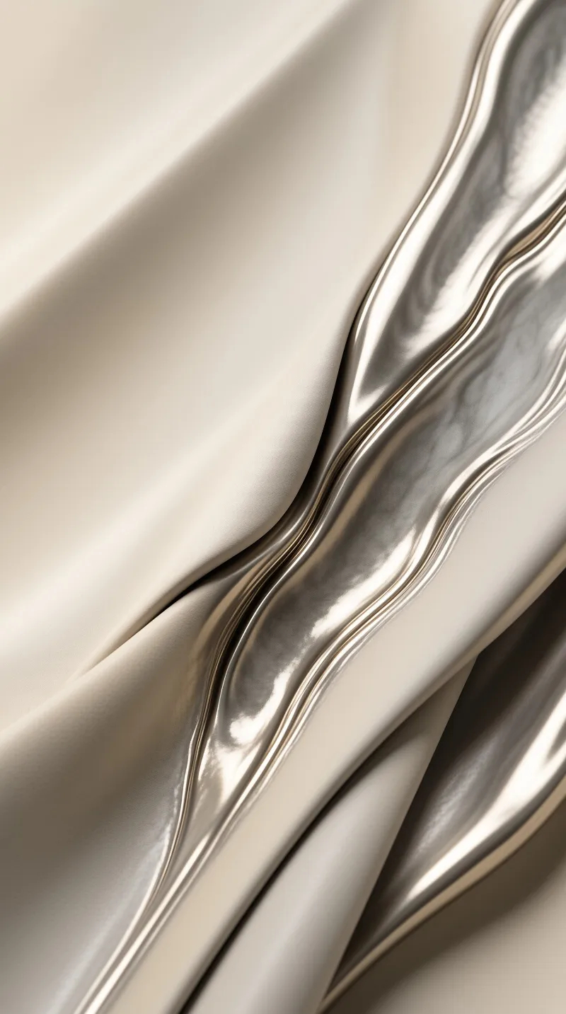 Smooth champagne satin flows in gentle waves, catching soft light that highlights its metallic sheen and fluid texture.