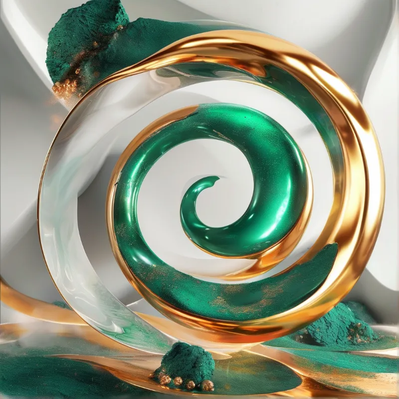 Green Gold Spiral Art