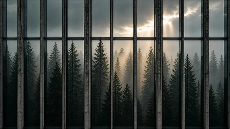 Forest View Through Building Windows