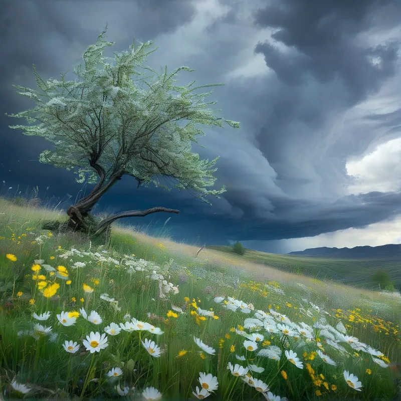 Tree Under Stormy Clouds