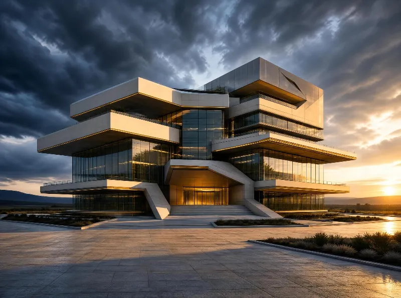 Modern Architectural Building at Sunset