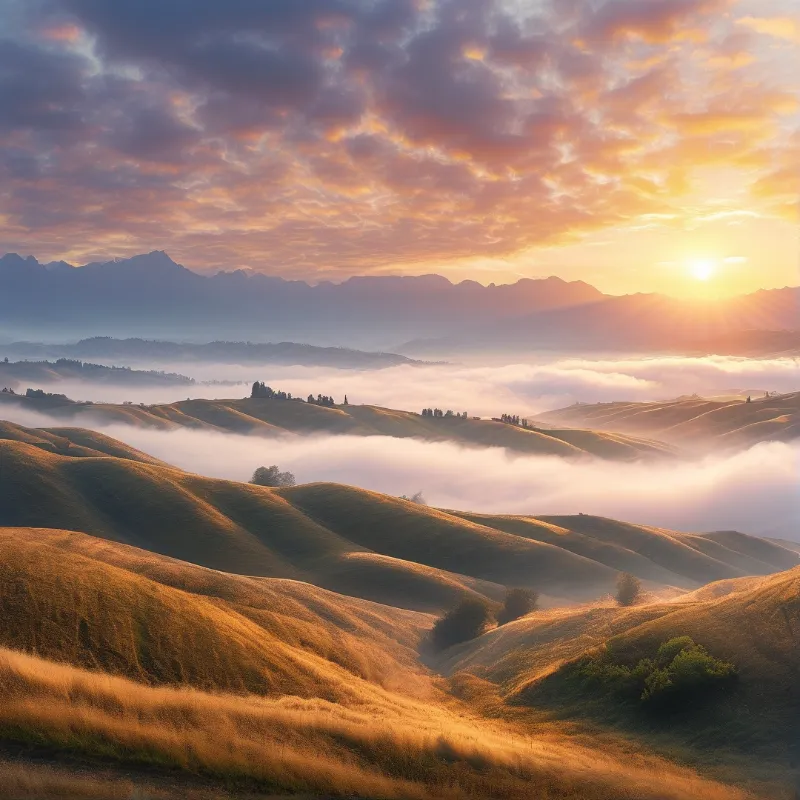 Sunset Over Misty Hills