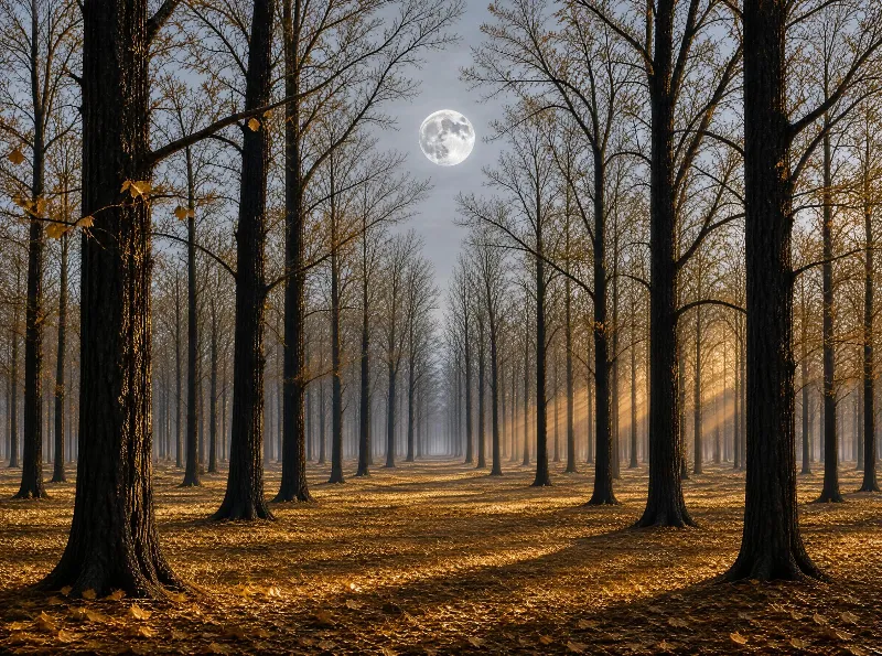 Autumn Forest with Full Moon
