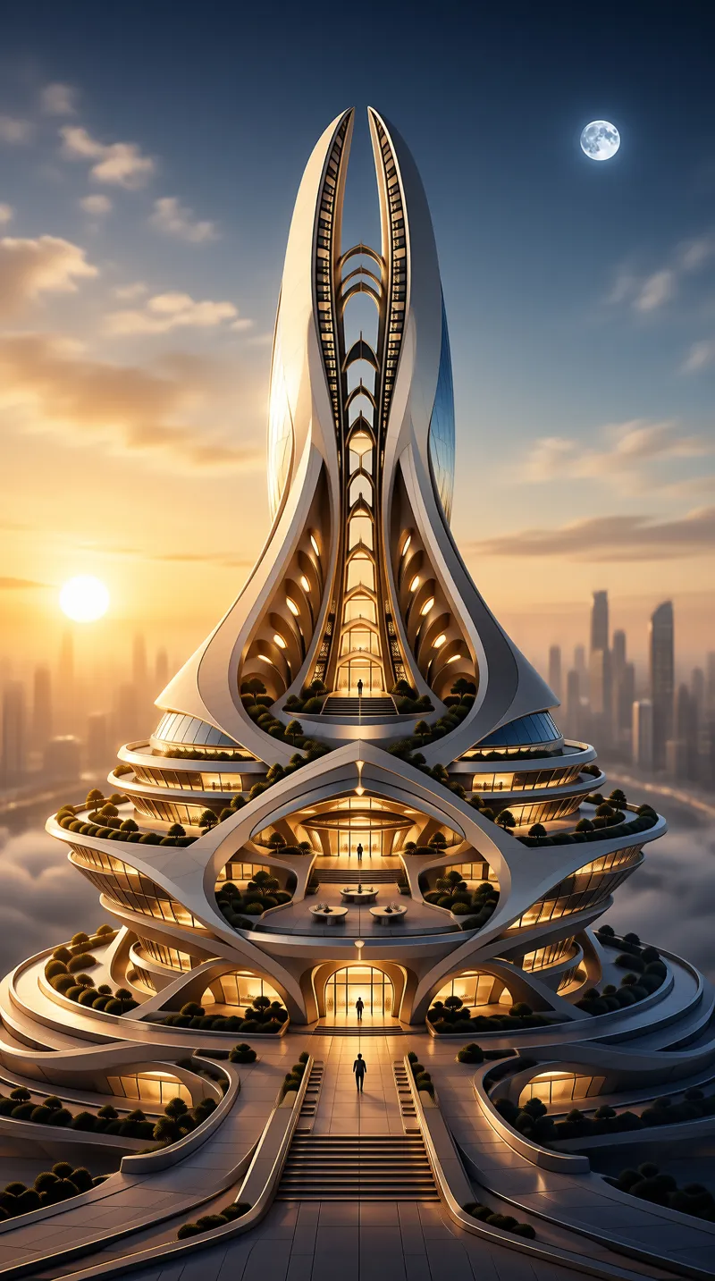 Futuristic Sunset Tower