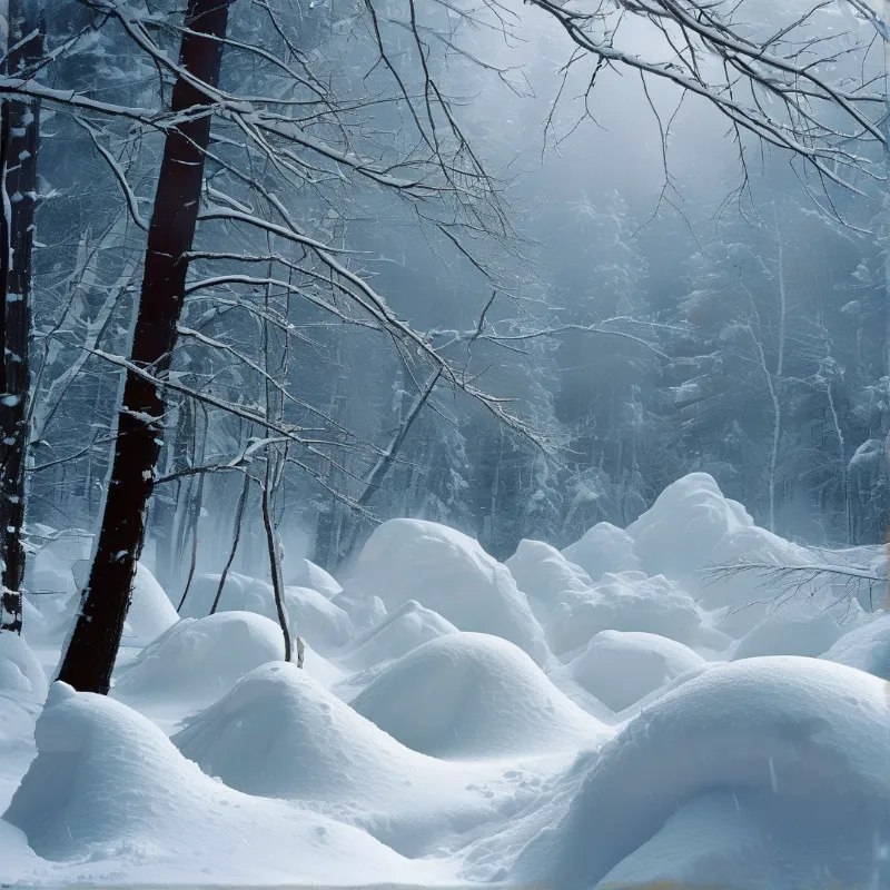 Foggy Snowy Winter Forest