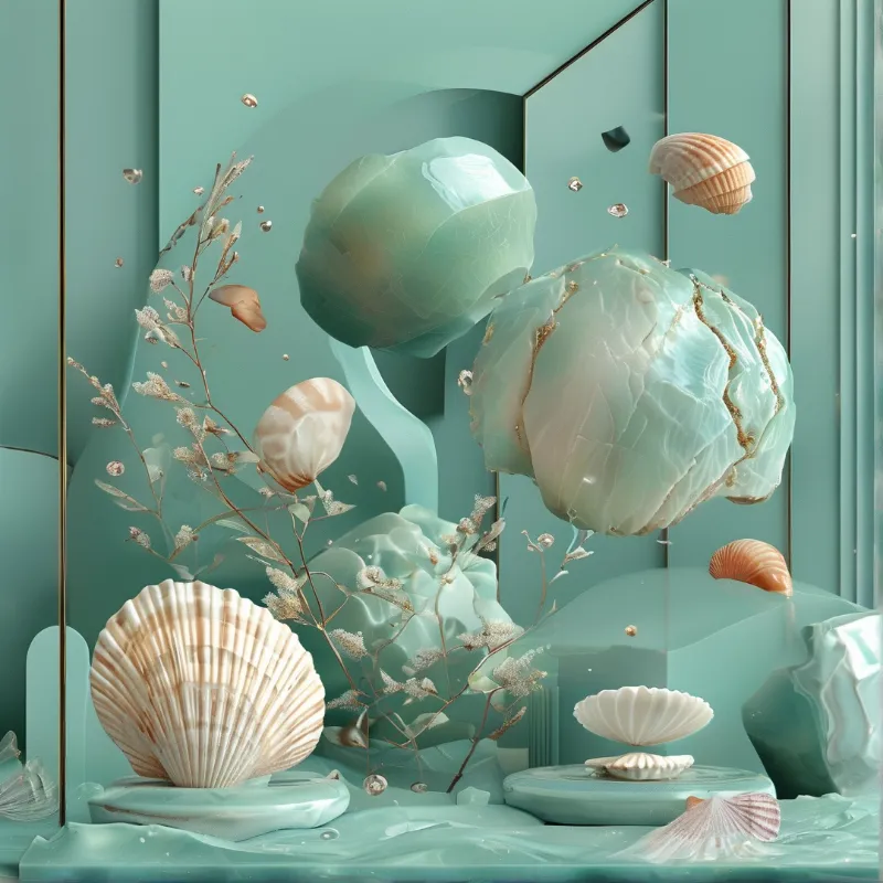 Surreal Teal Shell Composition