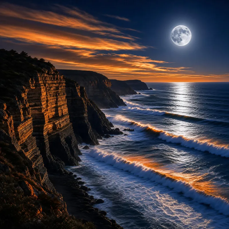 Moonlit Coastal Cliffs