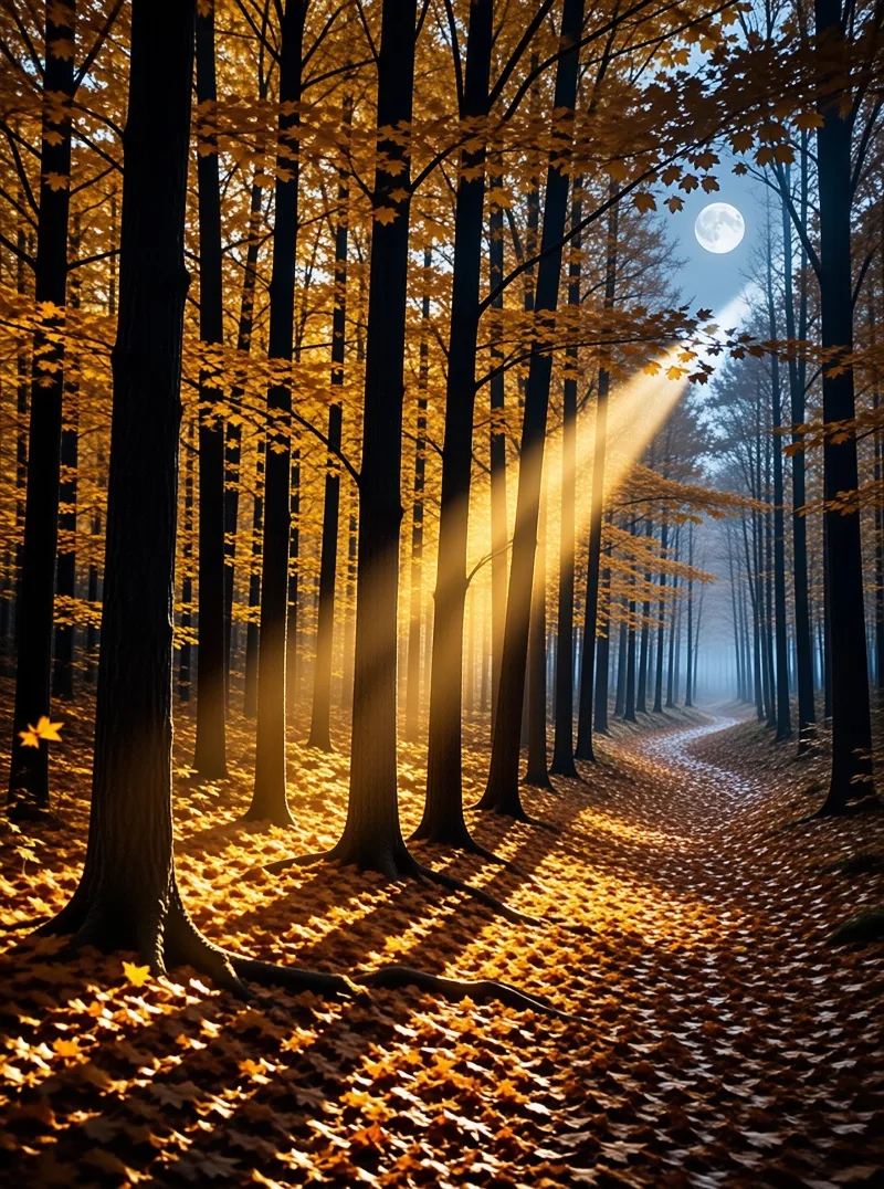 Moonlit Autumn Forest Path