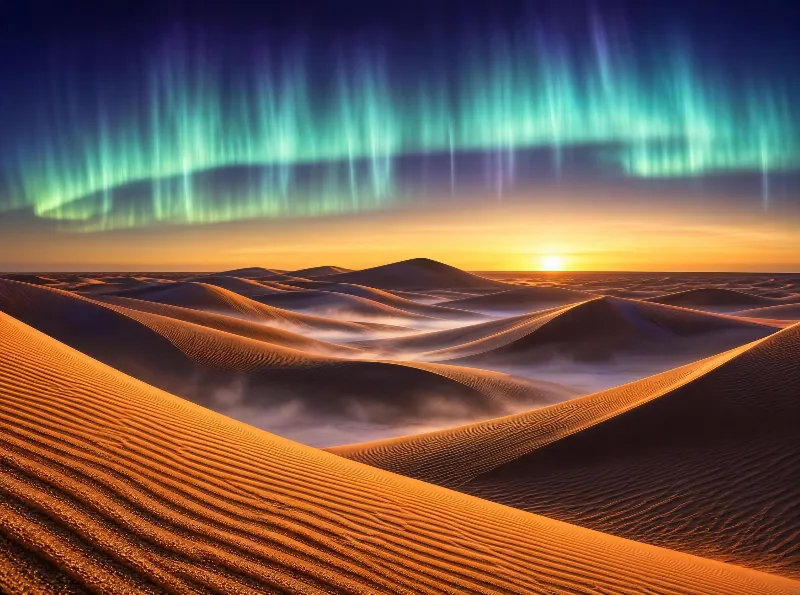 Desert Dunes with Aurora and Sunset