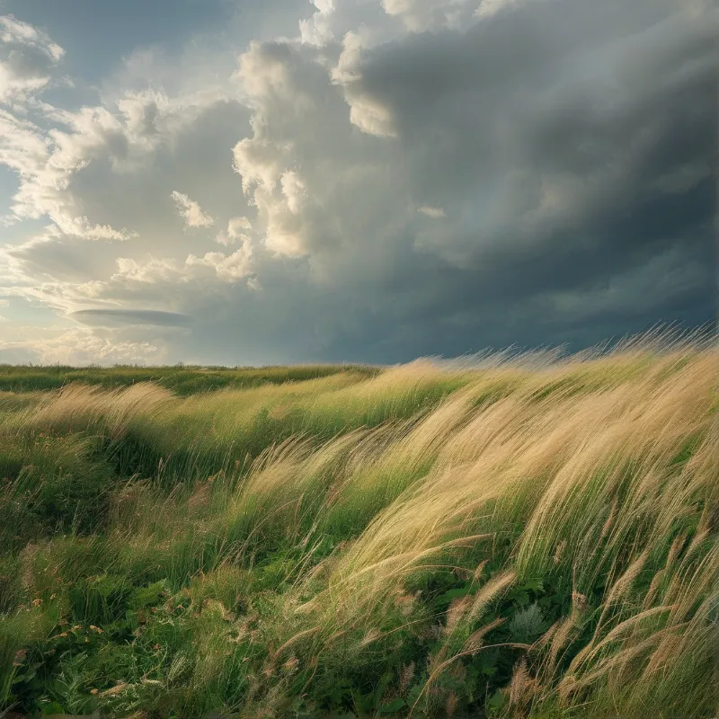 Windy Field and Stormy Sky