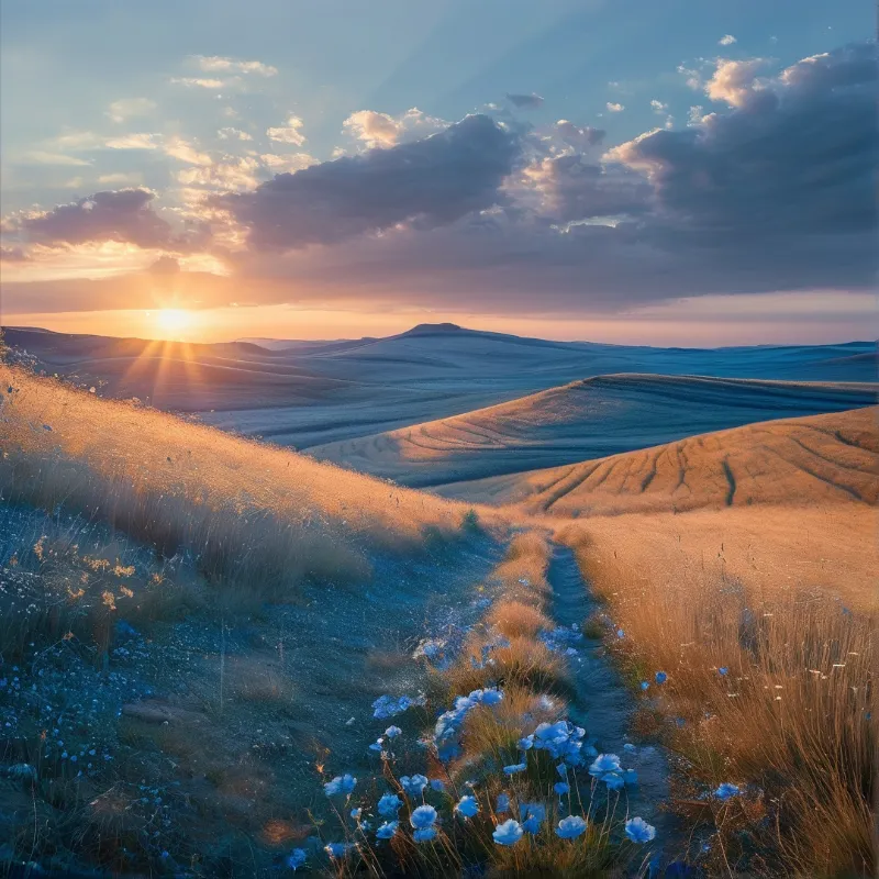 Sunset Over Rolling Hills