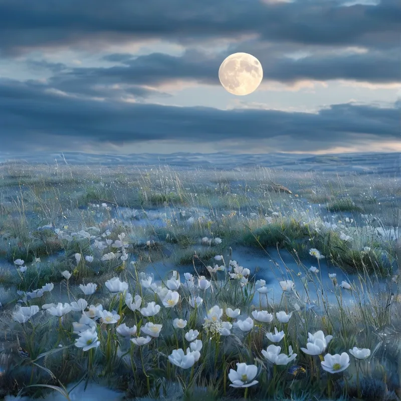 Moonlit Field of White Flowers