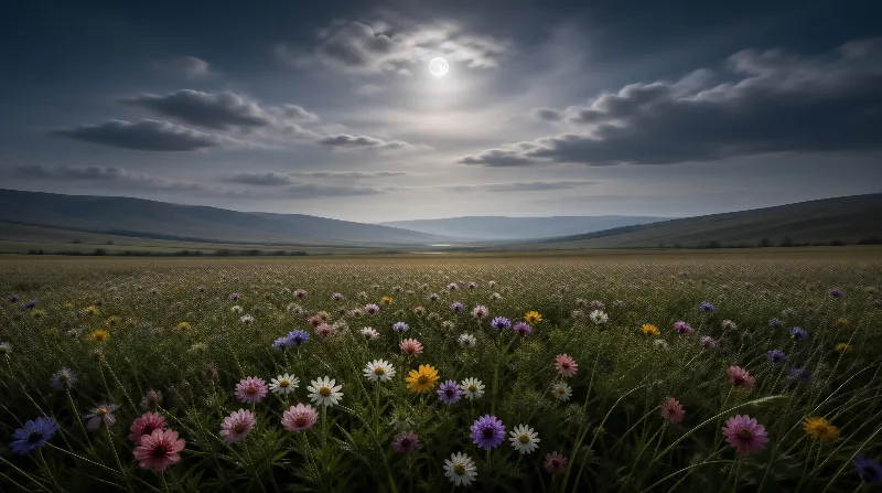 Moonlit Wildflower Field