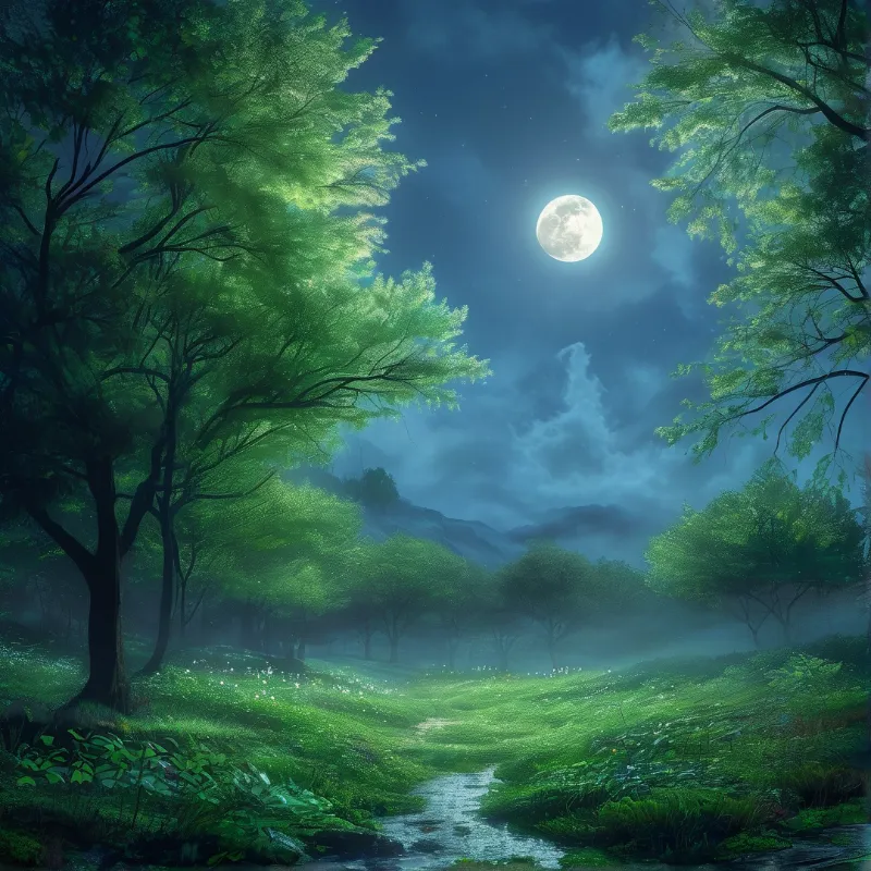 Moonlit Forest Stream