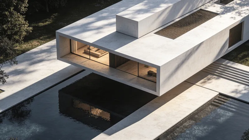 Villa with Floating Cantilever — Reflecting Pool