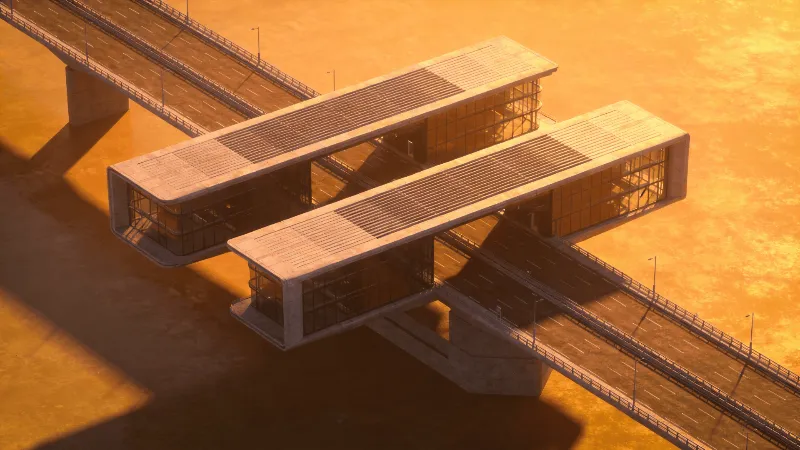 Bridge with Floating Cantilever — Golden Sunset