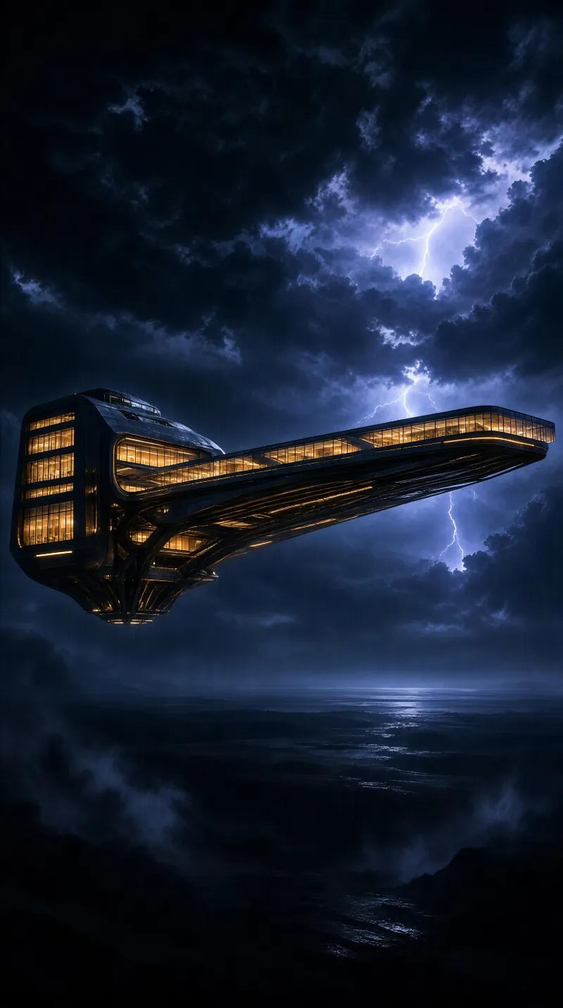 Futuristic Floating Structure in Storm