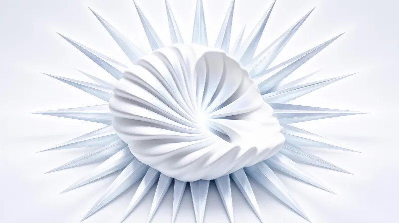 A soft petal-like structure sits at the center surrounded by sharp icy blue spikes radiating outward in bright light.