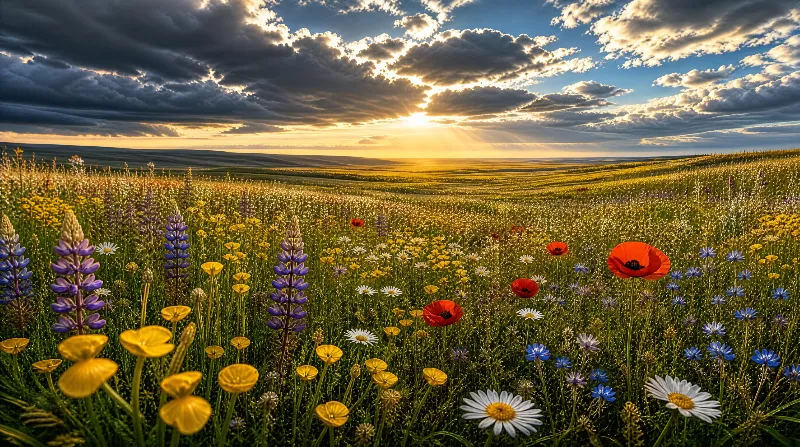 Wildflower Field at Sunset
