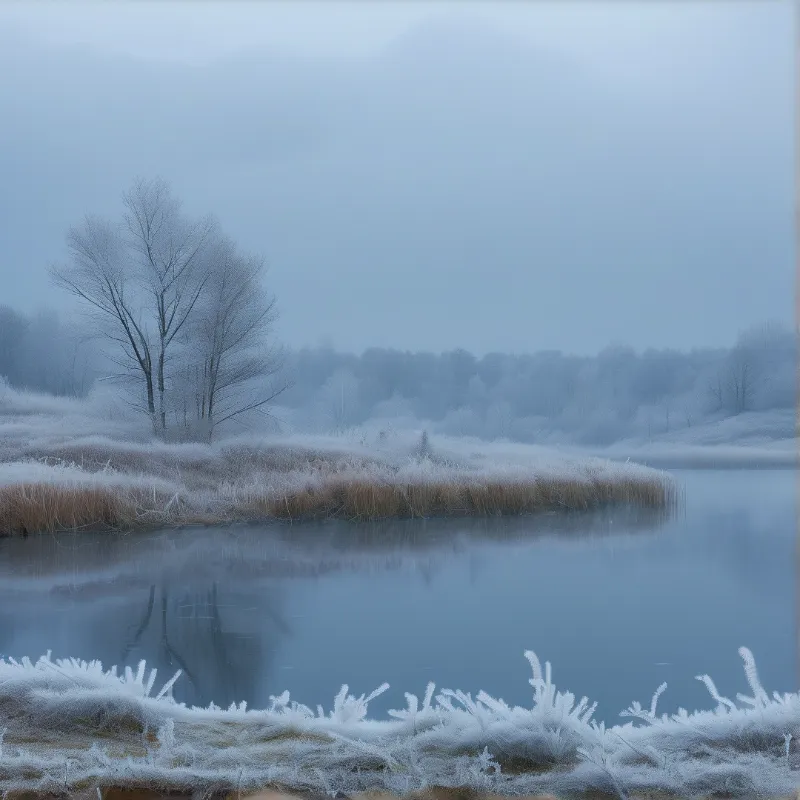 Misty Winter Lake Landscape