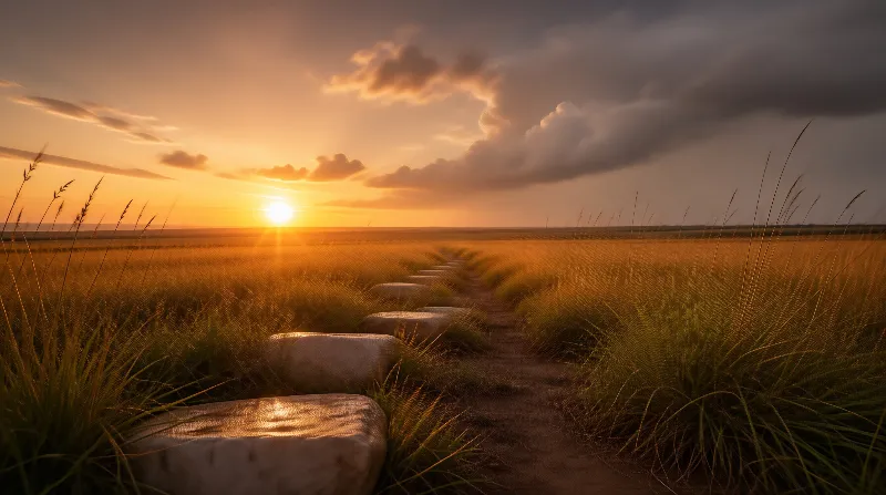 Sunset Pathway in Golden Field