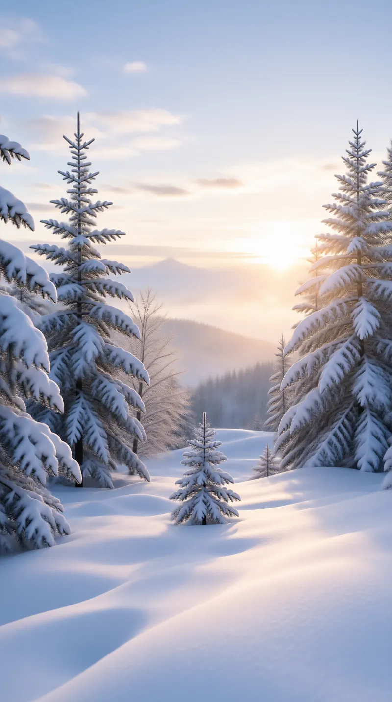 Snowy Winter Sunrise Forest