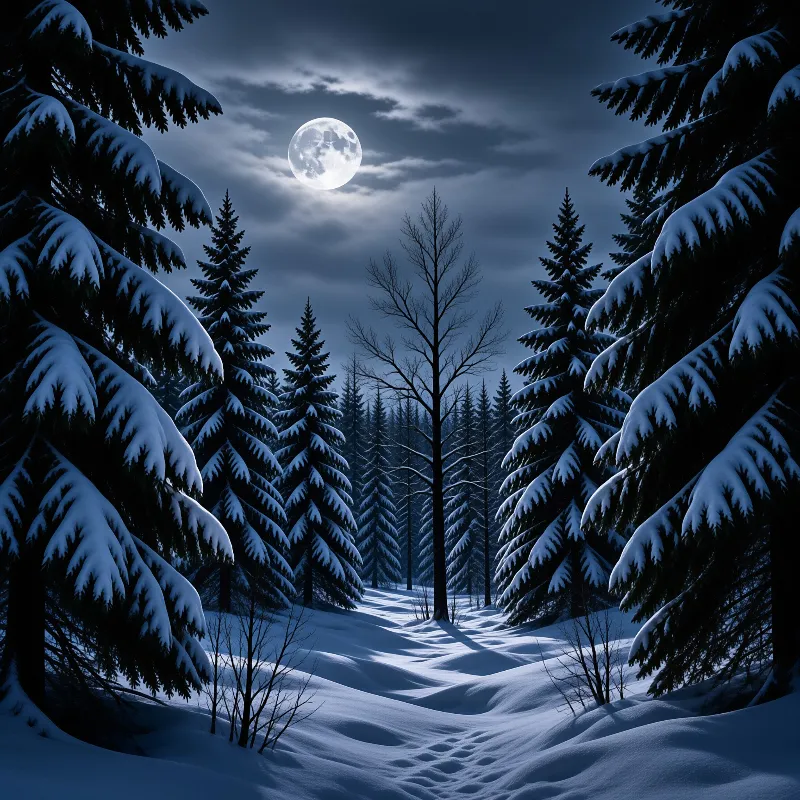 Moonlit Winter Forest