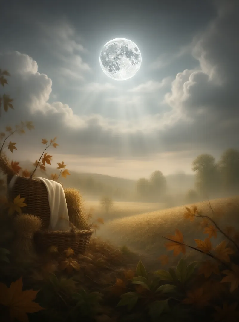 Moonlit Harvest Autumn Scene