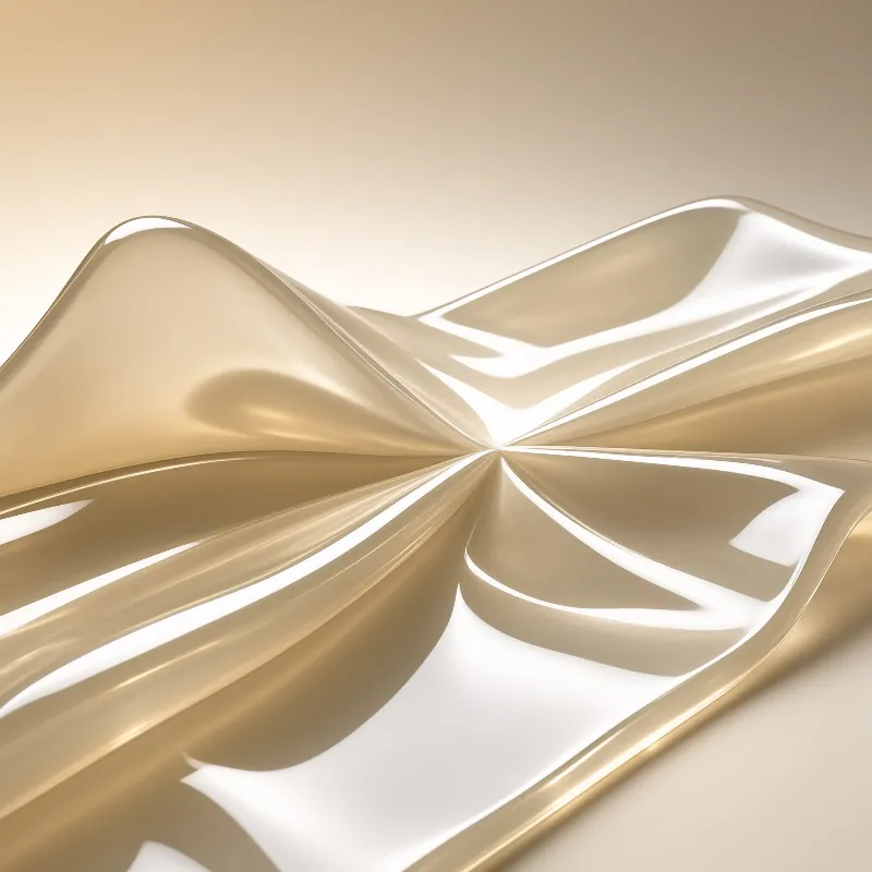 A close up view of a reflective gold surface folding into a central point with bright highlights.