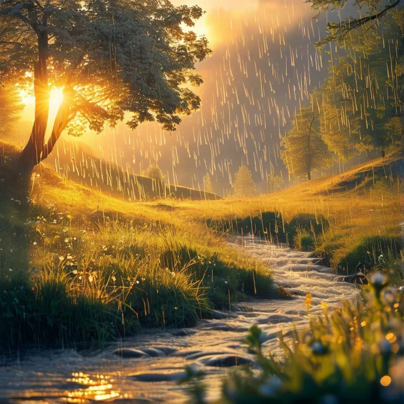 Sunlit Rainy Landscape